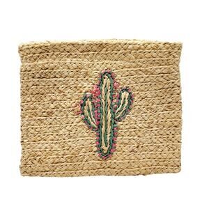 NWT buji baja Whimsical Cactus Straw Clutch Magnetic Closurel Tan Green Pink